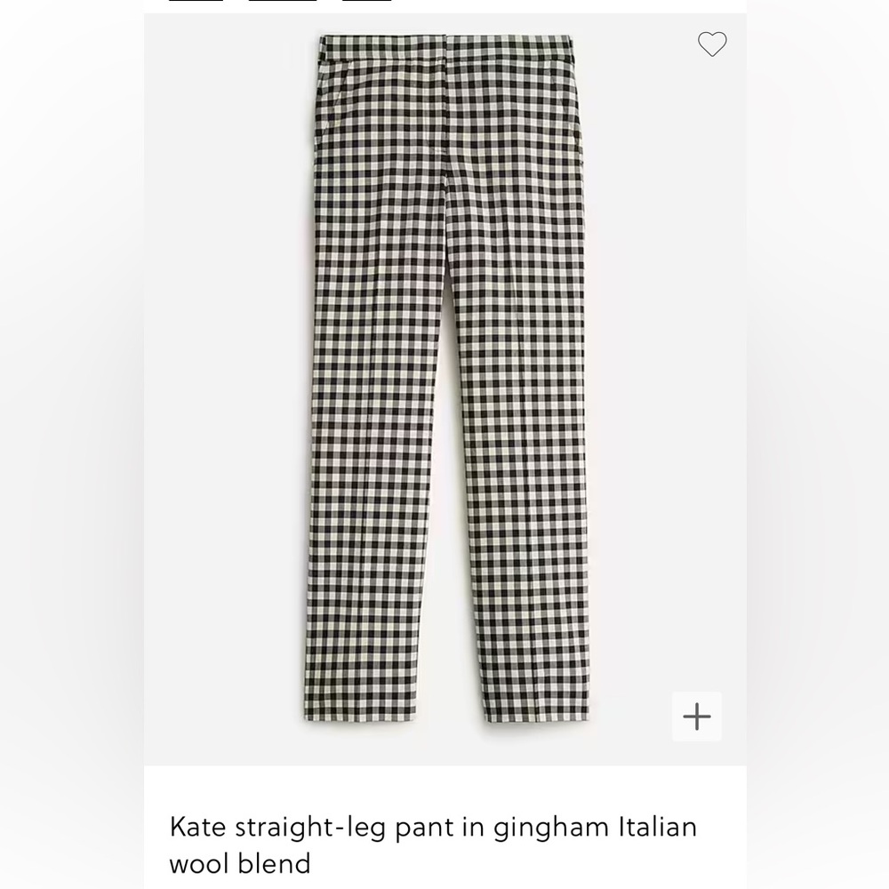 J.Crew Kate Pant in Gingham, Size 4.